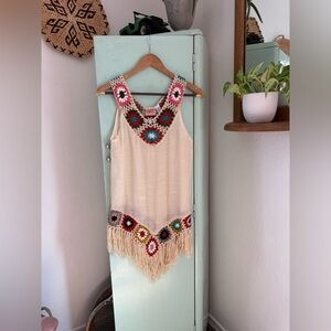 Gypsy Rose Crochet Fringe Sleeveless Top, Multi Color
